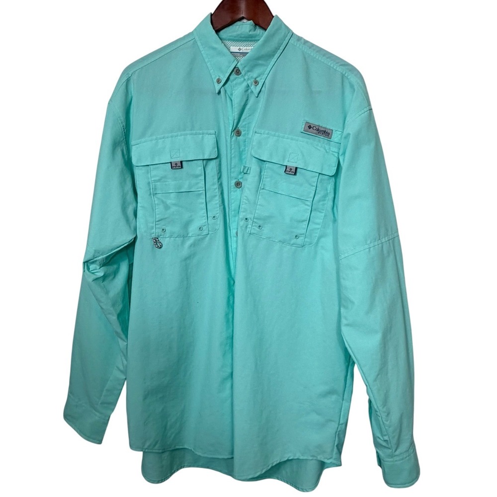 Columbia PFG Bahama II Mens M Aqua Long Sleeve Fishing Shirt NWT UPF 30